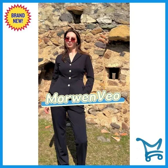 Women's Long Sleeve Blazer Pantsuit Set for Office Work Business Attire - Picture 6 of 7